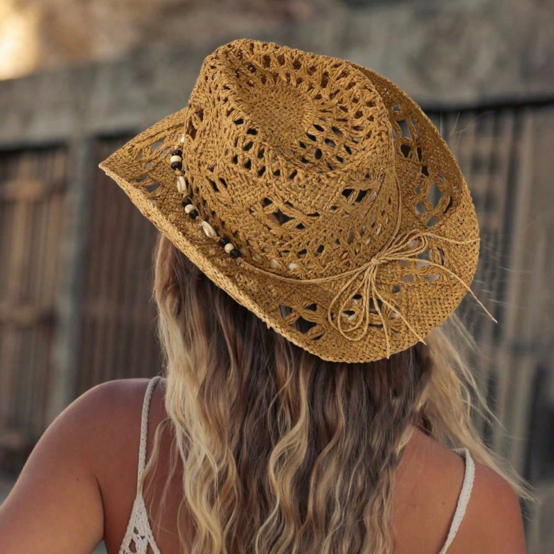 1pc Boho Shell Hollow Out Stra – Cowboy Hat Straw recenzja i cena