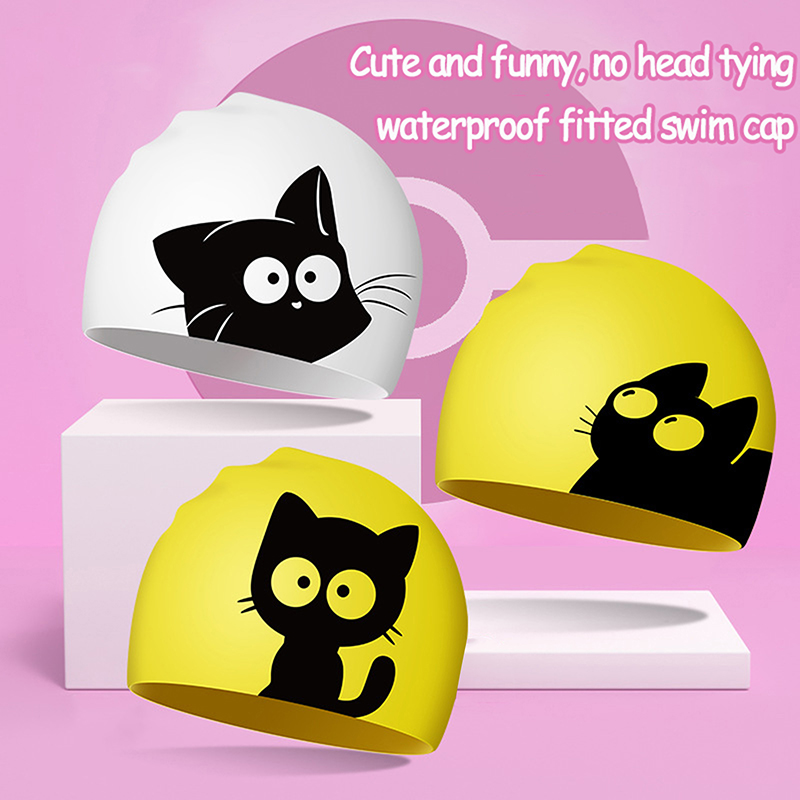 Cute Cat Swimming Cap For Long – Swim Hat Silicone recenzja i cena