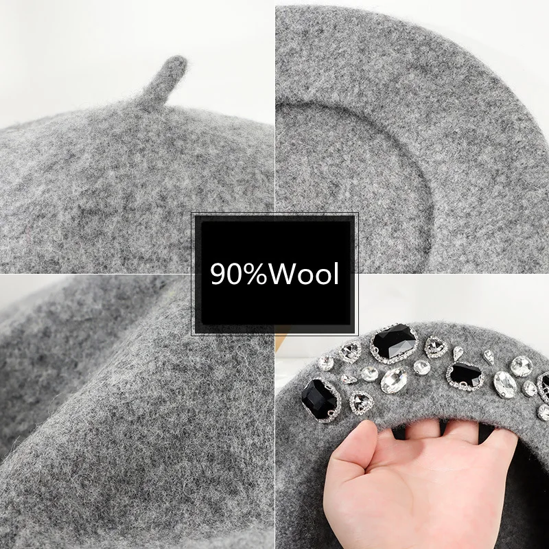 French Beret Thick Rhinestone  – Beret French Wool recenzja i cena
