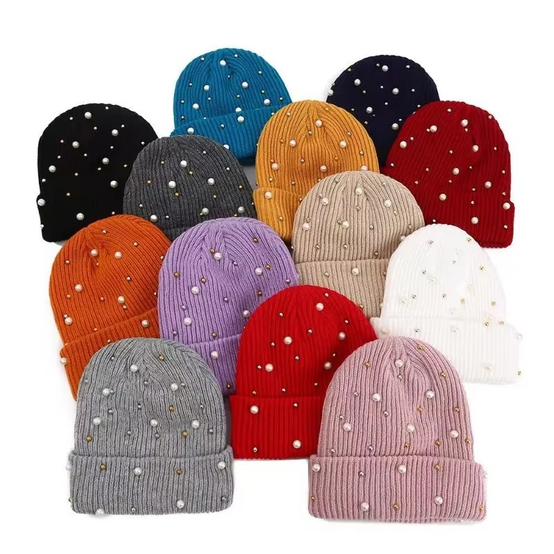 Women's Winter Faux Pearl Embe – Beanie Cuffed Knit recenzja i cena