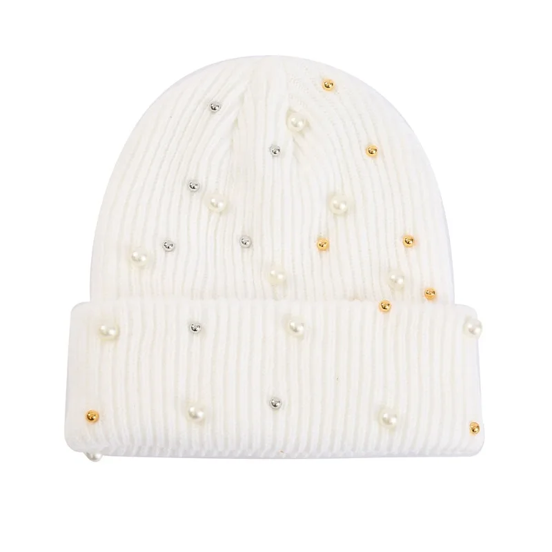 Women's Winter Faux Pearl Embe – Beanie Cuffed Knit recenzja i cena